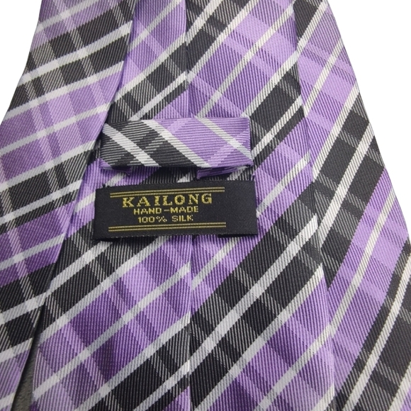 ✨ Kai Long Purple Plaid Silk Tie - Picture 7 of 7